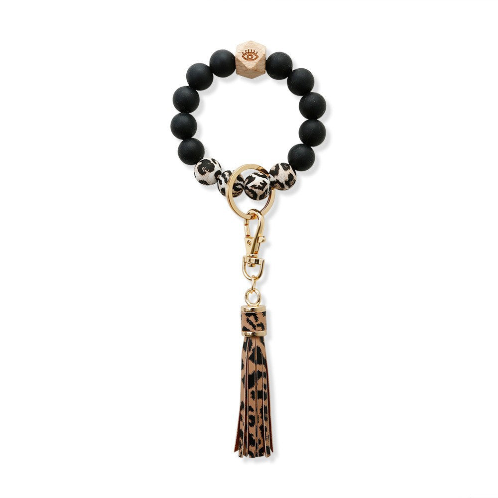 Wholesale Silicone Wrist Handmade Beaded Leather Tassel Bracelet Keychains